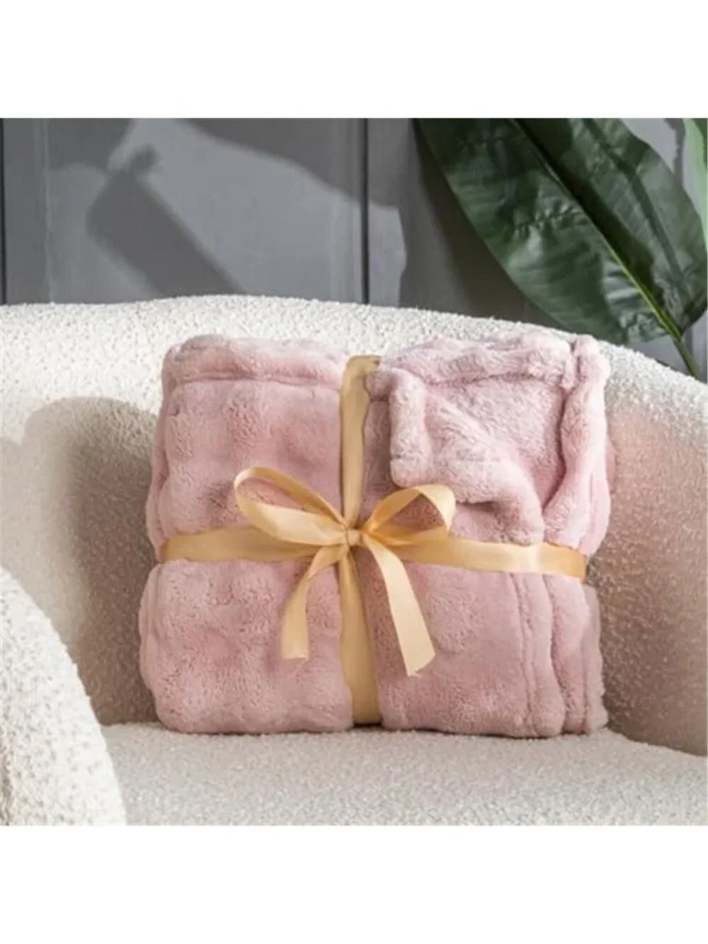 Pink Faux Fur Throw Blanket Fluffy 3D Bubble Fleece Plush Sofa Couch Bed Decor